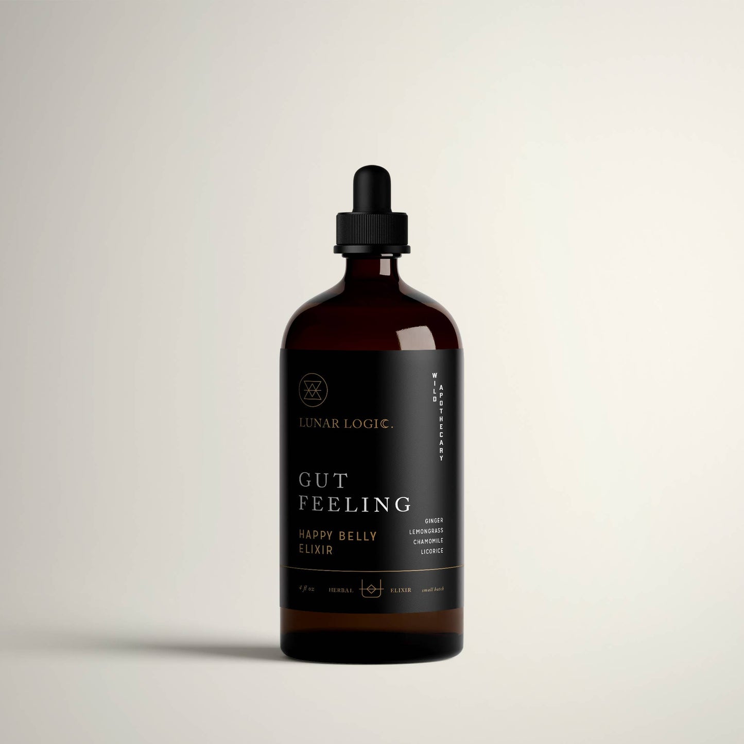 Lunar Logic Wild Apothecary - GUT FEELING / Happy Belly Elixir: 4oz Glass Bottle with Glass Pipette