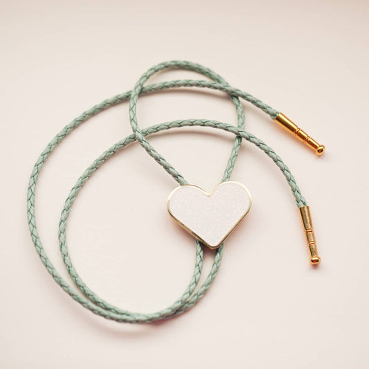 Glitter Heart Bolo Tie - Vegan Leather