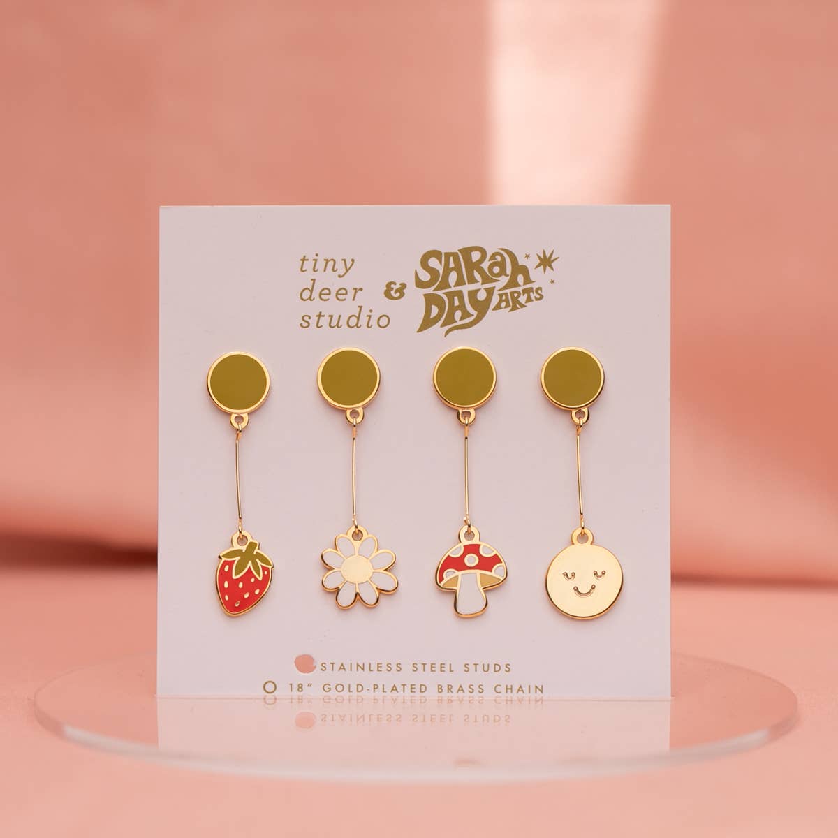 Cheerful Drop Earring  🍓🌼🍄😊  Collab with Sarah Day Arts