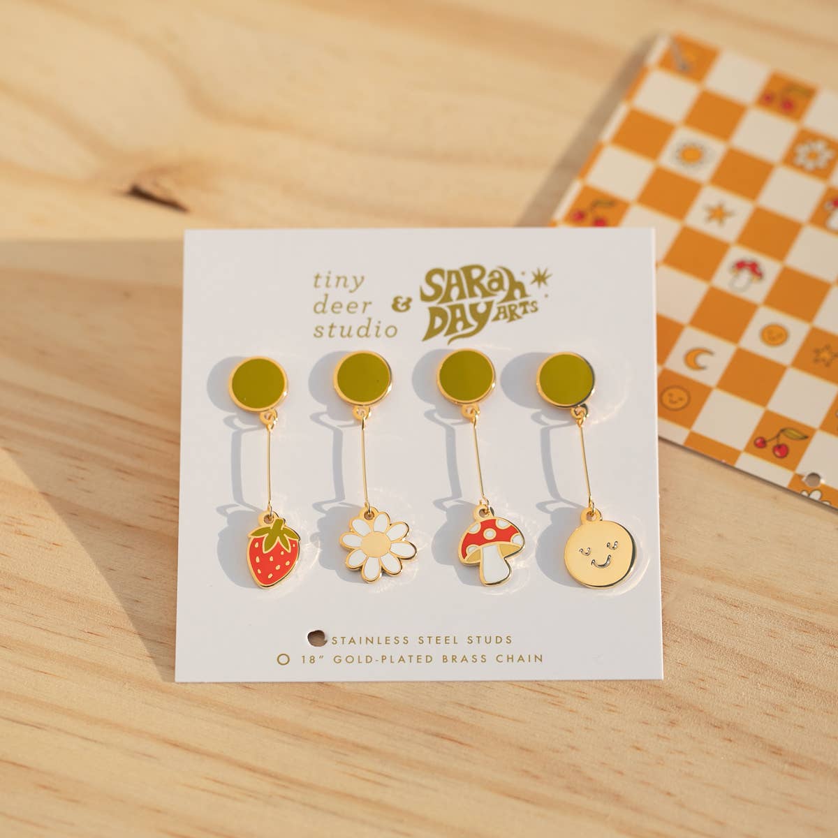 Cheerful Drop Earring  🍓🌼🍄😊  Collab with Sarah Day Arts